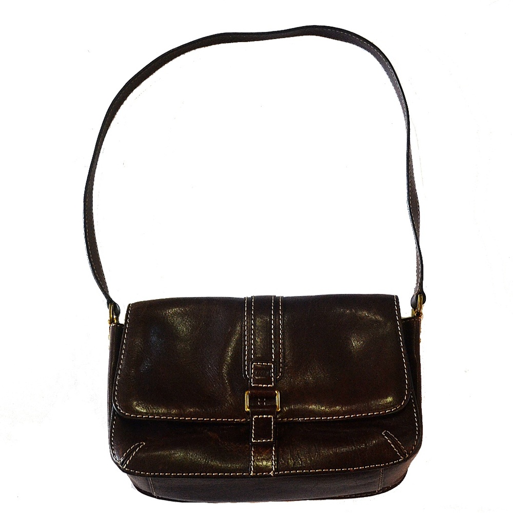 VTG FOSSIL BROWN LEATHER SHOULDER BAG PURSE